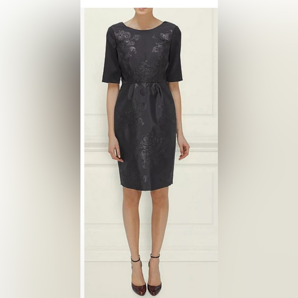 L K BENNETT Lichen dress black satin jacquard size usa 10 uk 14